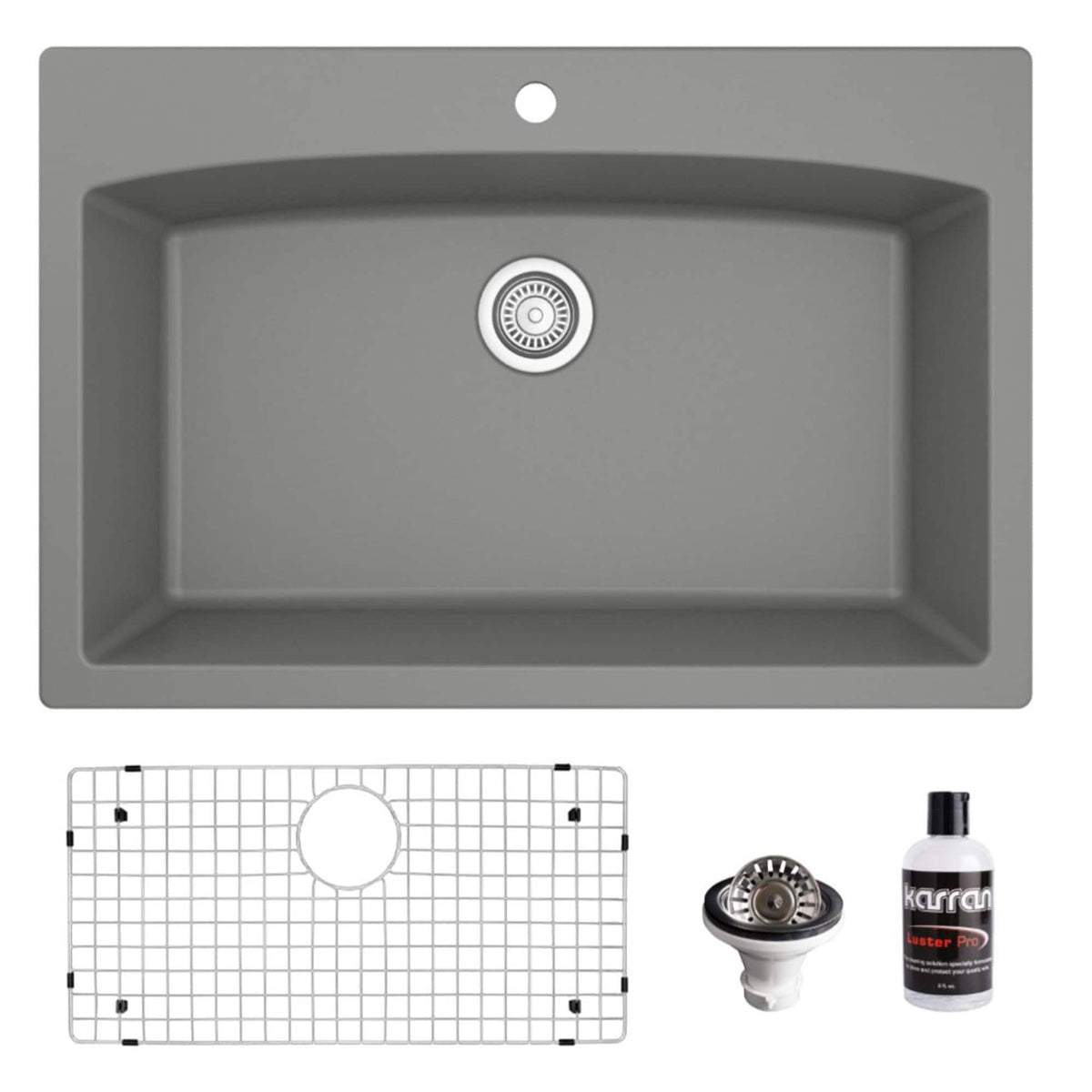 33x22 Drop In Quartz Composite Kitchen Sink, Grey M556219