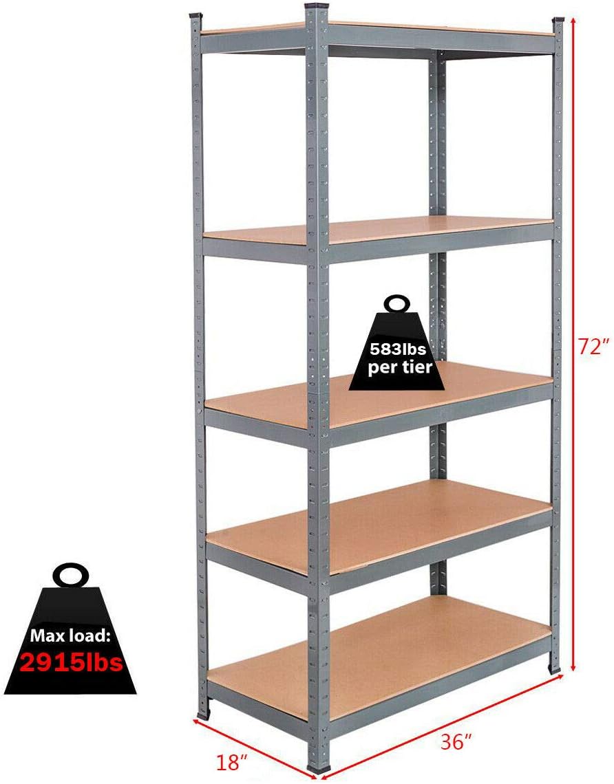 5-Tier Steel Storage Shelves with Adjustable Shelves (2 PCS) F172
