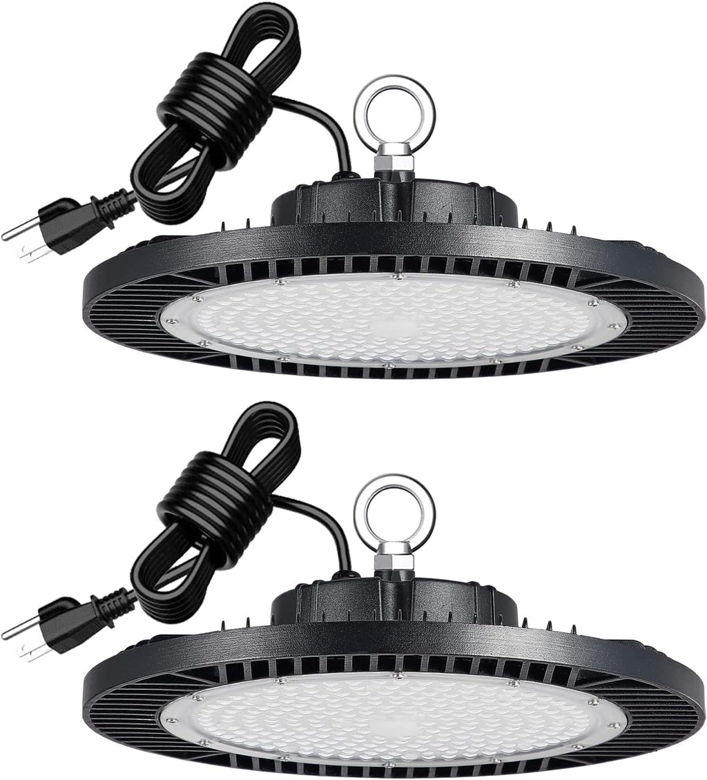 2 Pack 200W LED High Bay Lights, 28,000 LM, 5000K Daylight, IP65, 5ft Cable with US Plug J249