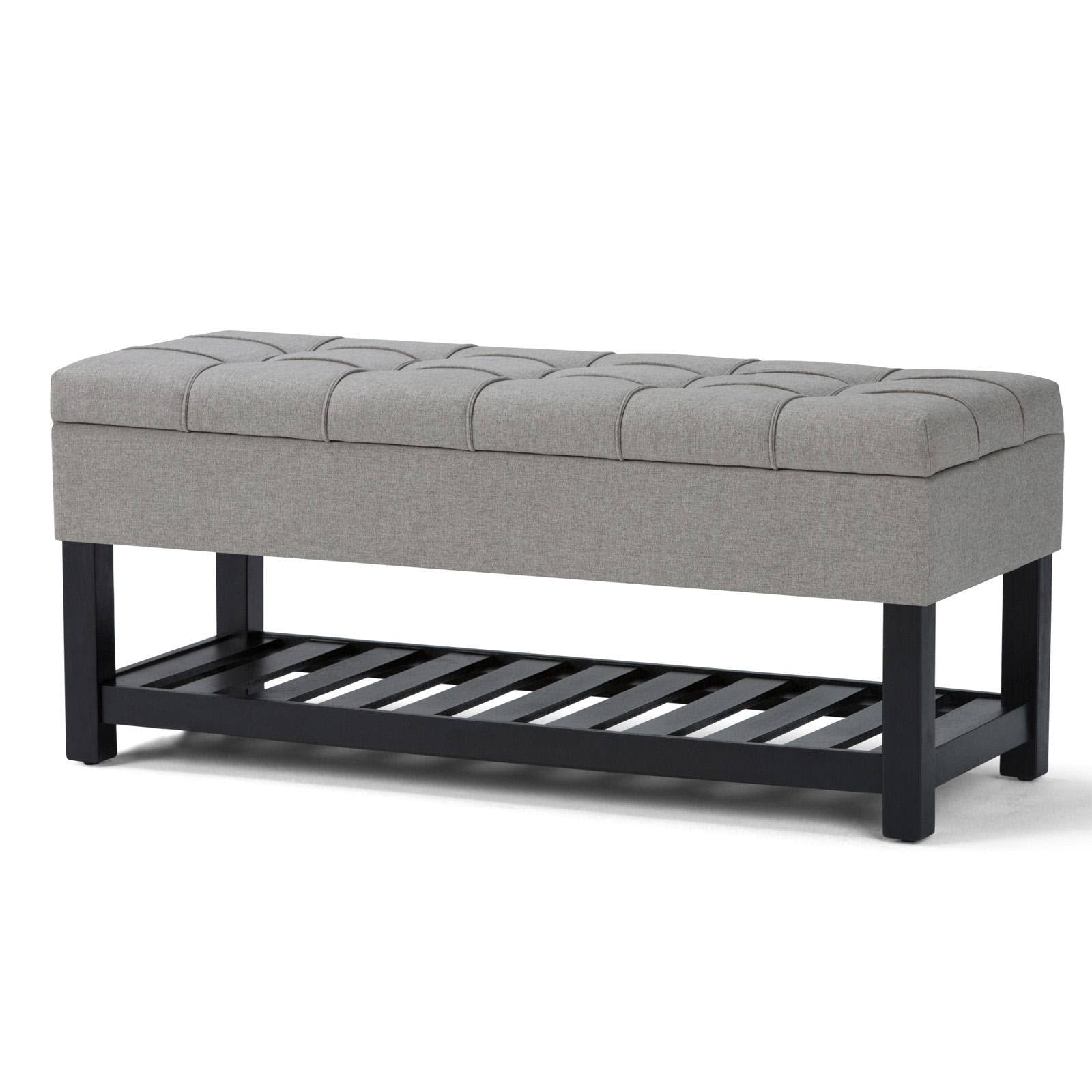 Dove Grey Linen Look Fabric Ottoman Bench O807
