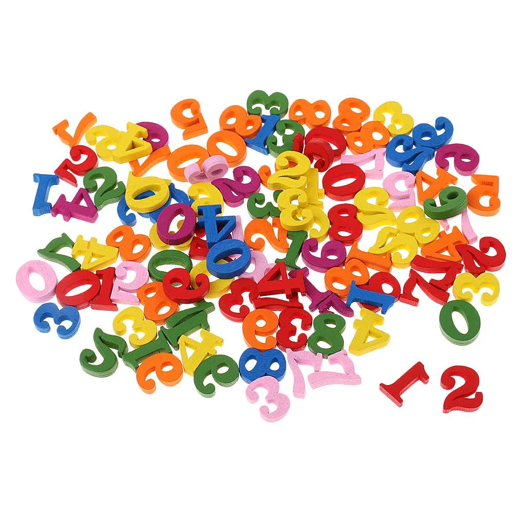 100 Pack Wooden Numbers Math Learning Educational Toy E4817