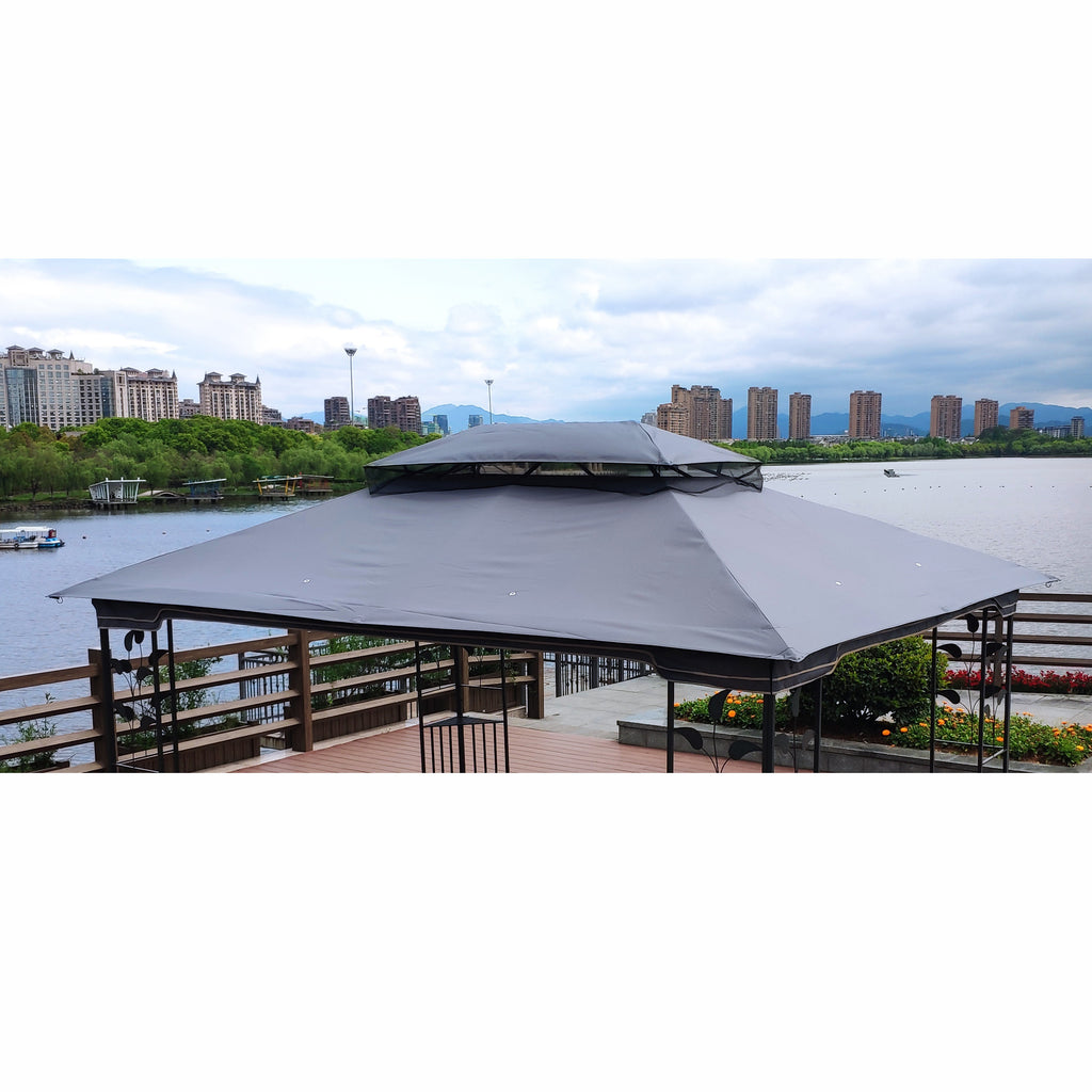 Elegant Gray Double Roof Gazebo Replacement Canopy Top Q90396