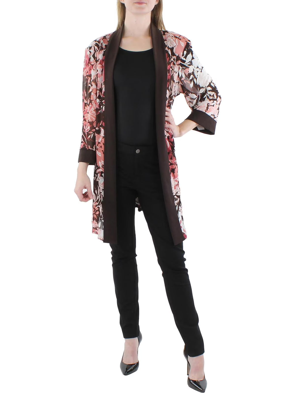 Floral Print Midi Open-Front Blazer P375