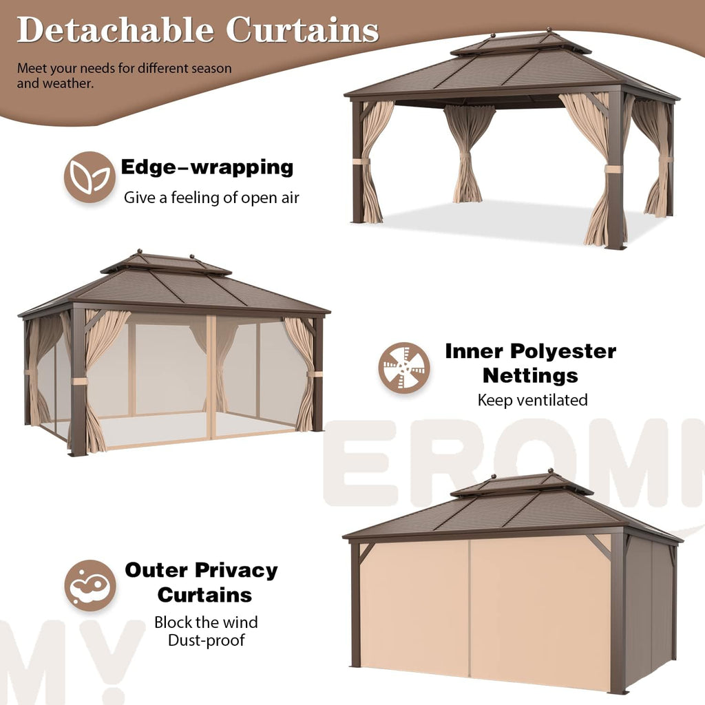 Galvanized Steel Aluminum Frame Gazebo with Netting and Curtains 10'x 13' O1989