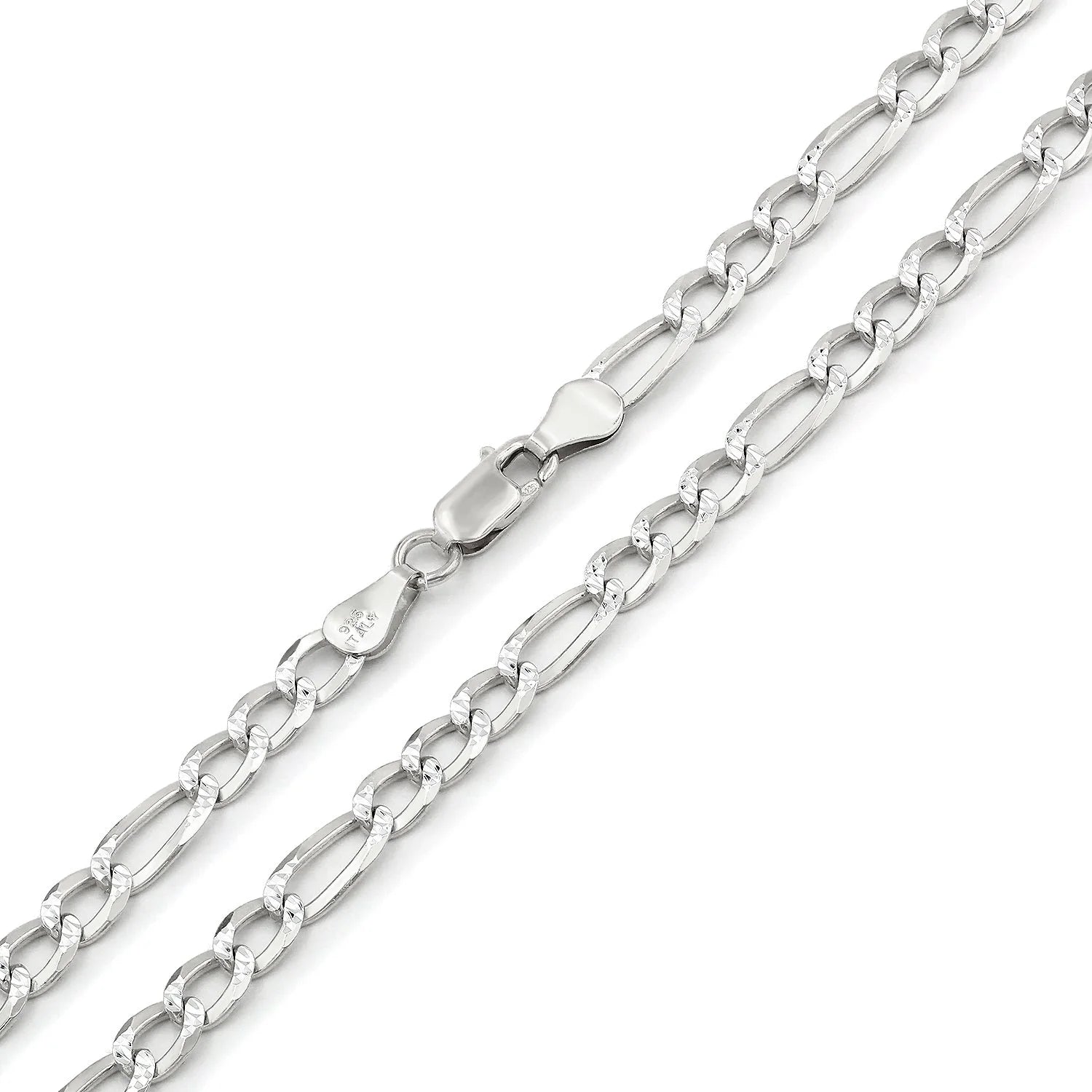 925 Sterling Silver 5mm Solid Figaro Diamond Cut Chain Necklace I9468