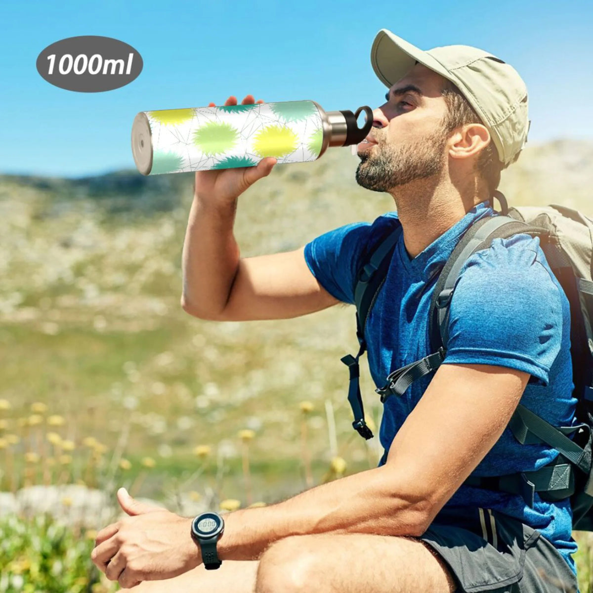 Green and Yellow Stainless Steel Insulated Water Bottle with Straw Lid S3679