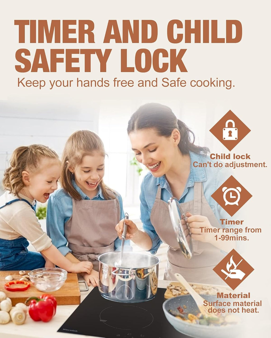 Induction Cooktop 30 Inch, 4 Burner 7000W, Built-in, 220-240V, 9 Power Levels, Timer & Kid Safety Lock F428674