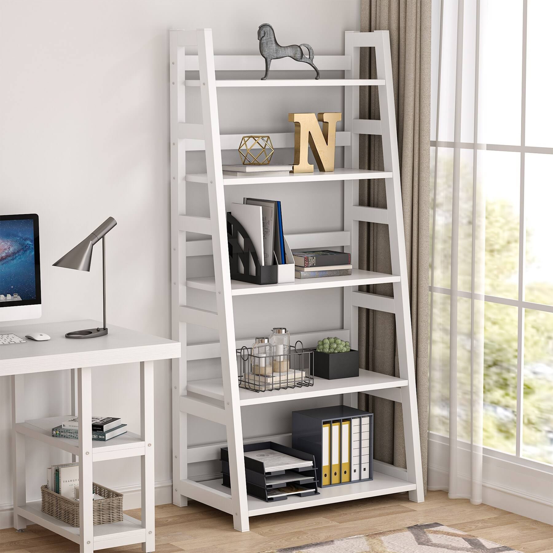 5-Tier Ladder Bookshelf Bookcase Brown U32035