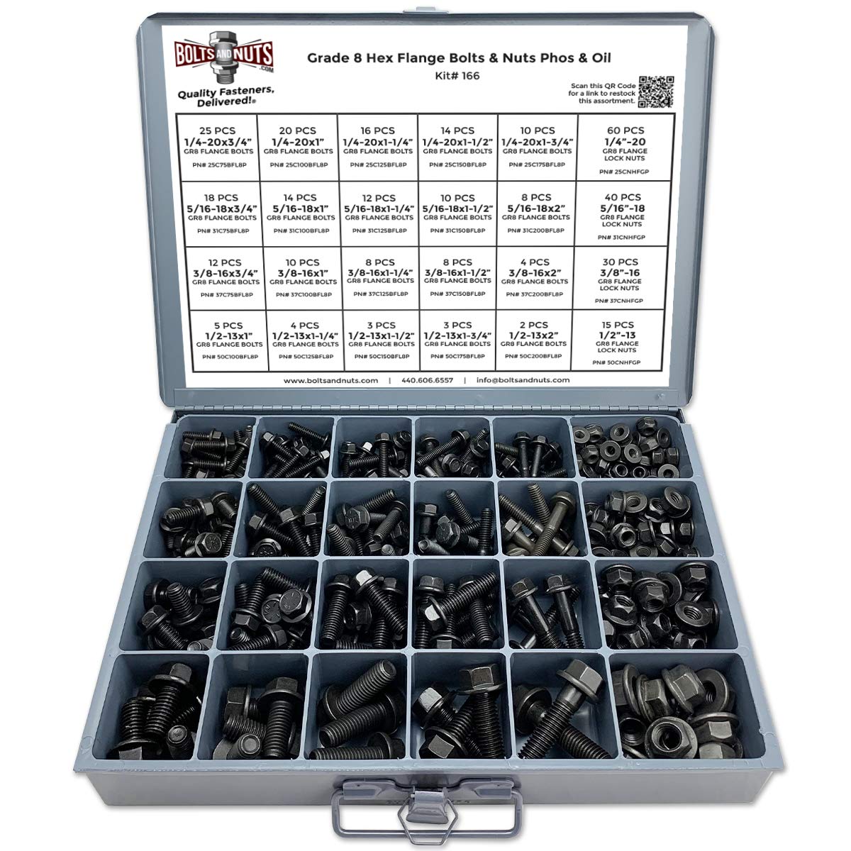 352 Pieces Black Phos Hex Cap Flange Frame Bolt & Locking Flange Nuts Assortment Kit L8867