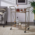 Bronze Finish Metal Bar Cart Walnut Wood Shelf Q5549