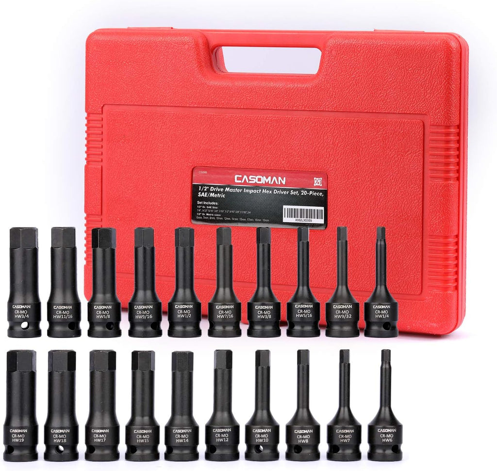 1/2 Drive 20-Piece Impact Hex Bit Set, Cr-Mo Steel U241727
