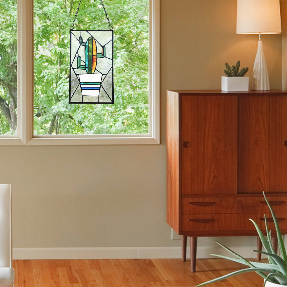 Prickly Pear Cactus Glass Window Panel S264235