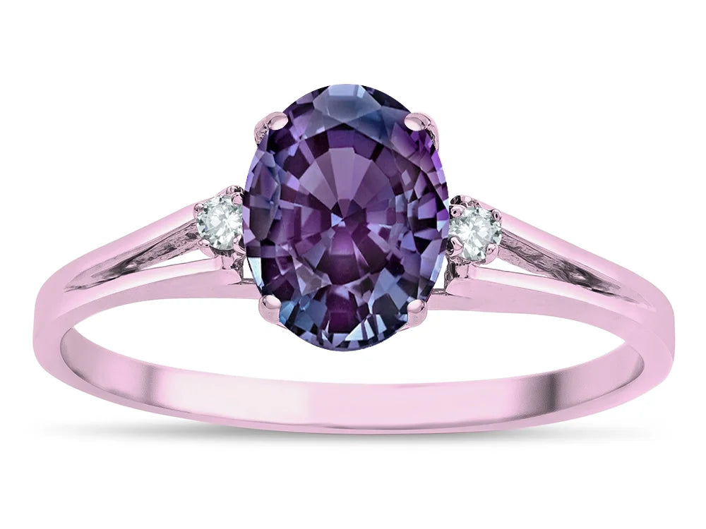 Oval Simulated Alexandrite Three Stone Engagement Ring I6011