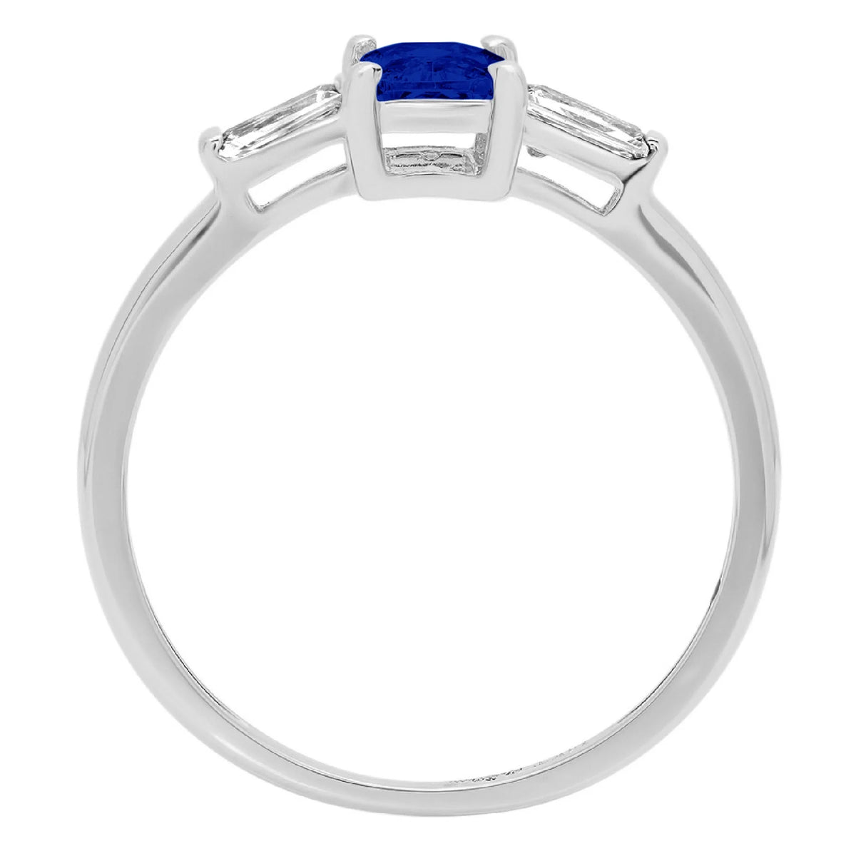 0.8ct Emerald Cut Blue Sapphire 18k White Gold 3 Stone Ring O631286