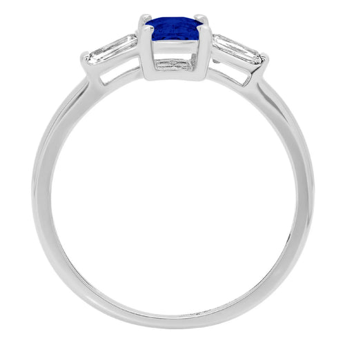 0.8ct Emerald Cut Blue Sapphire 18k White Gold 3 Stone Ring O631286