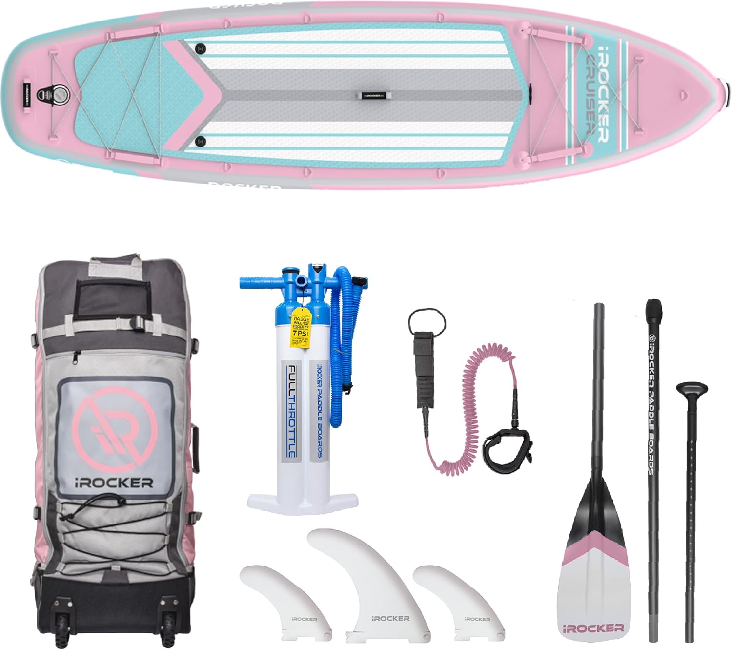 Inflatable Stand Up Paddle Board 10'6 x 33 x 6 with Roller Bag, Carbon Paddle, Pump, Leash, Fins & Repair Kit I4139
