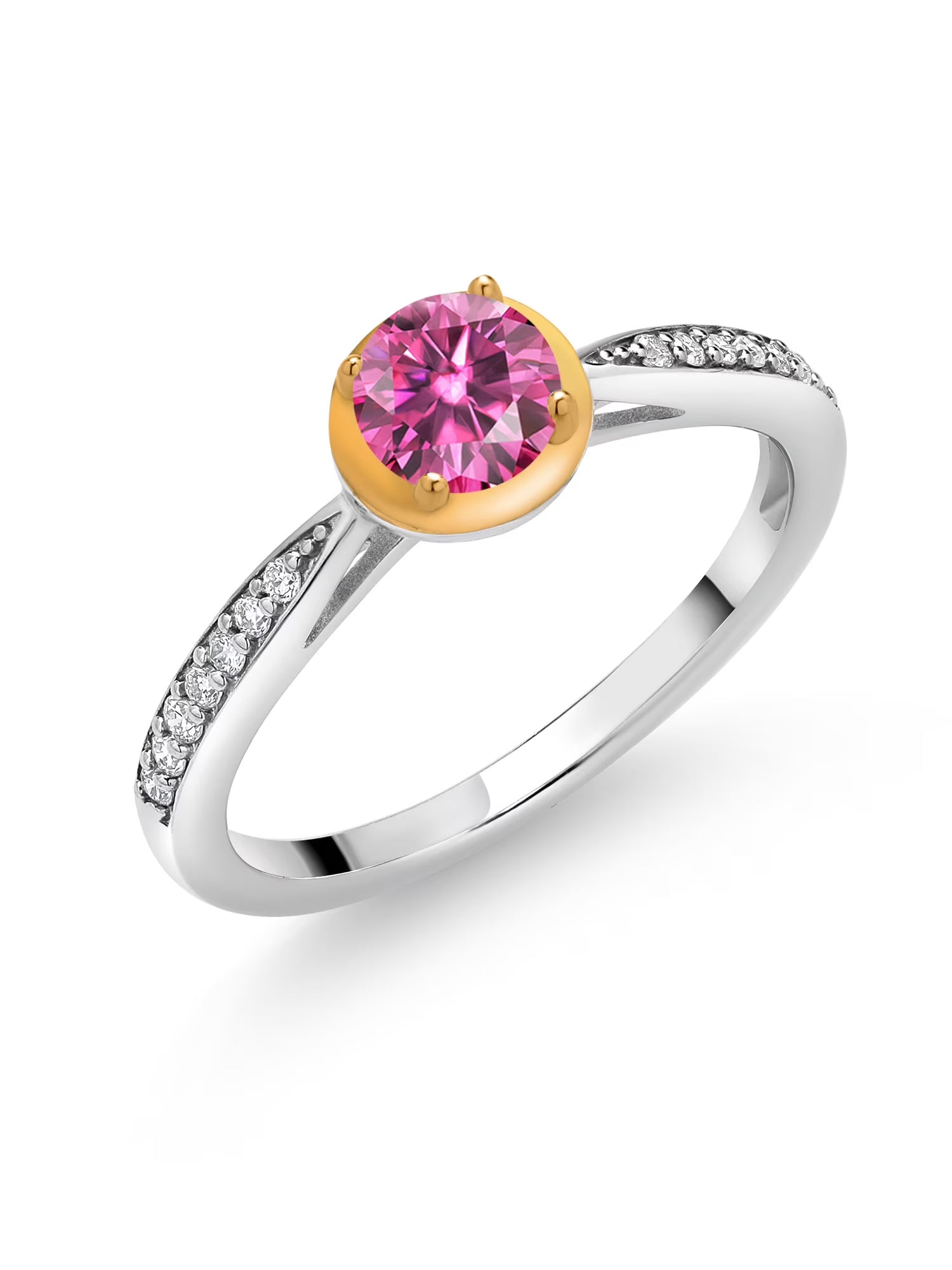 Pink Moissanite and Lab Grown Diamond 925 Silver Ring W76671