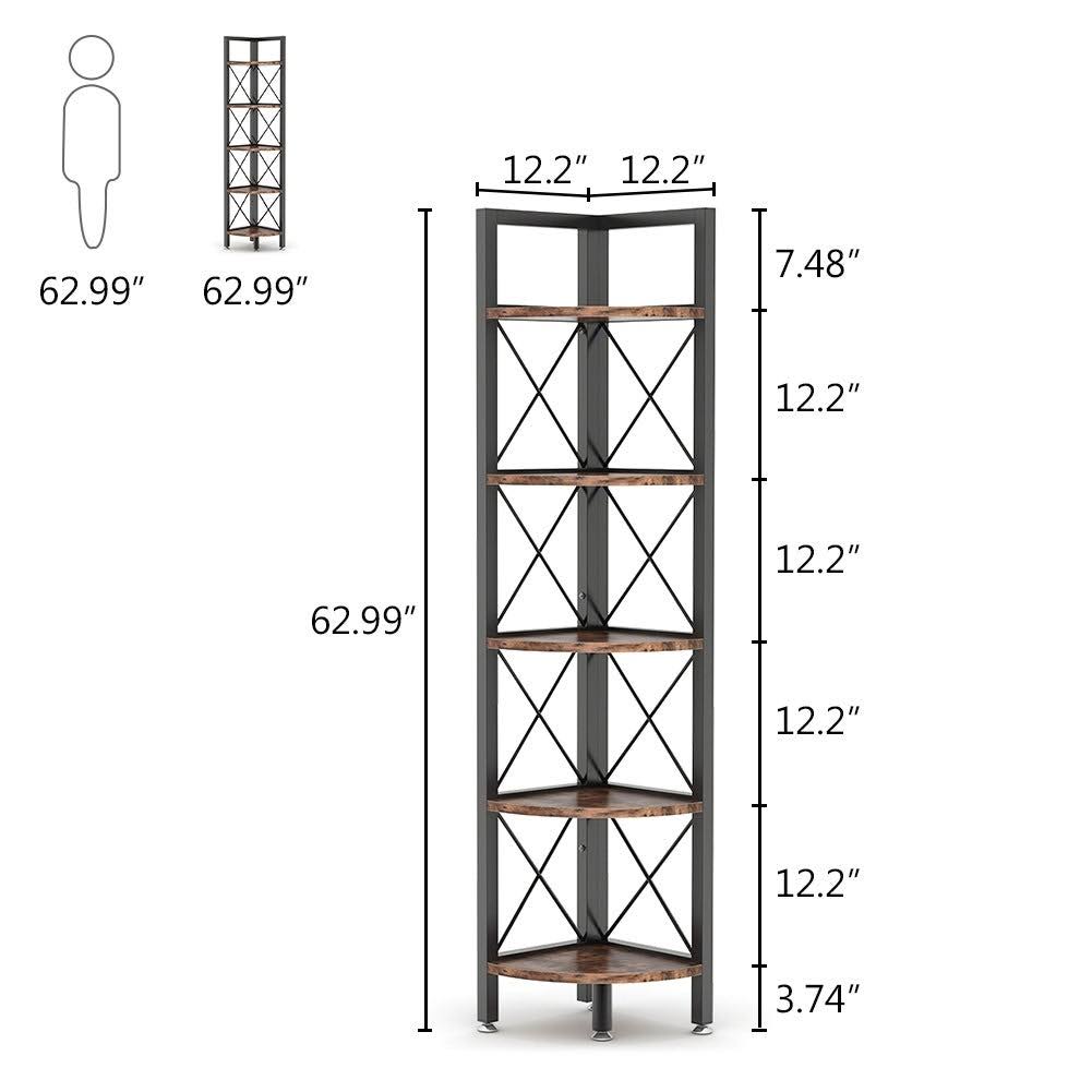 5 Tier Corner Bookshelf Bookcase Brown T6090