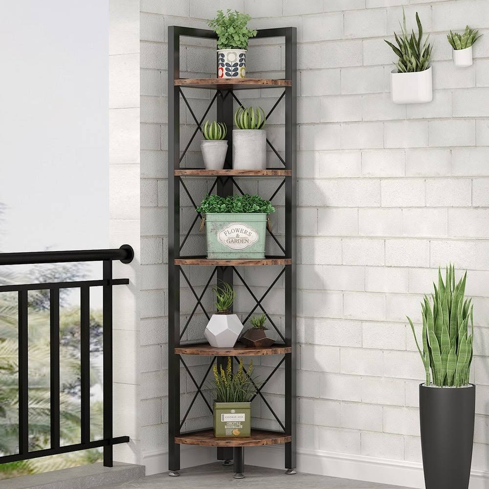 5 Tier Corner Bookshelf Bookcase Brown T6090