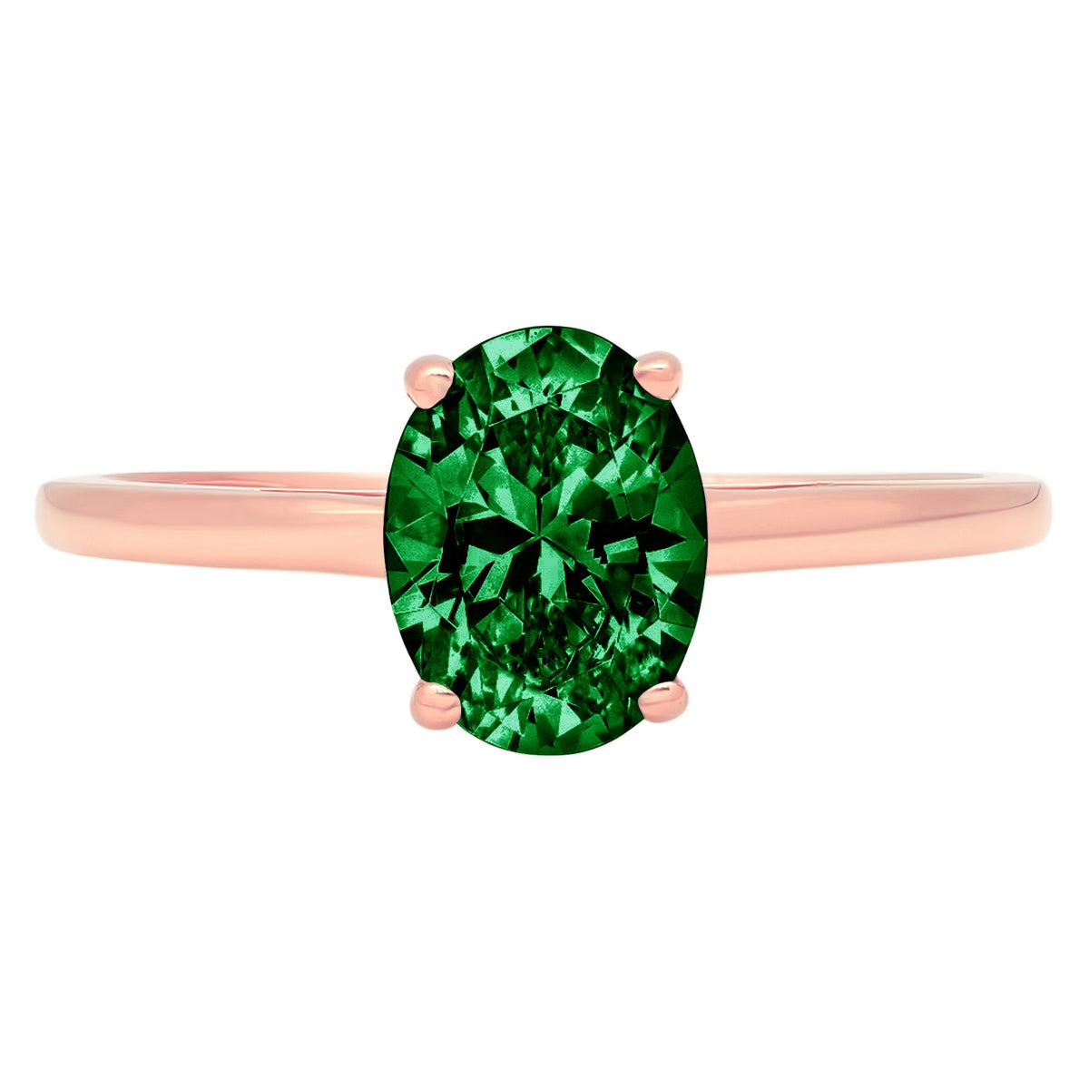 Oval Cut Green Simulated Emerald Solitaire Ring F430041