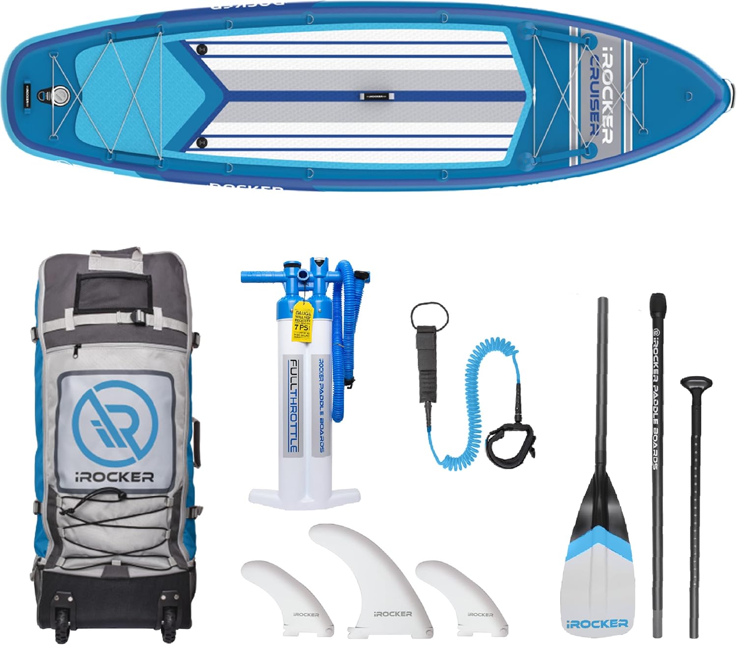 Inflatable Stand Up Paddle Board 10'6 x 33 x 6 with Roller Bag, Carbon Paddle, Pump, Leash, Fins & Repair Kit I4139