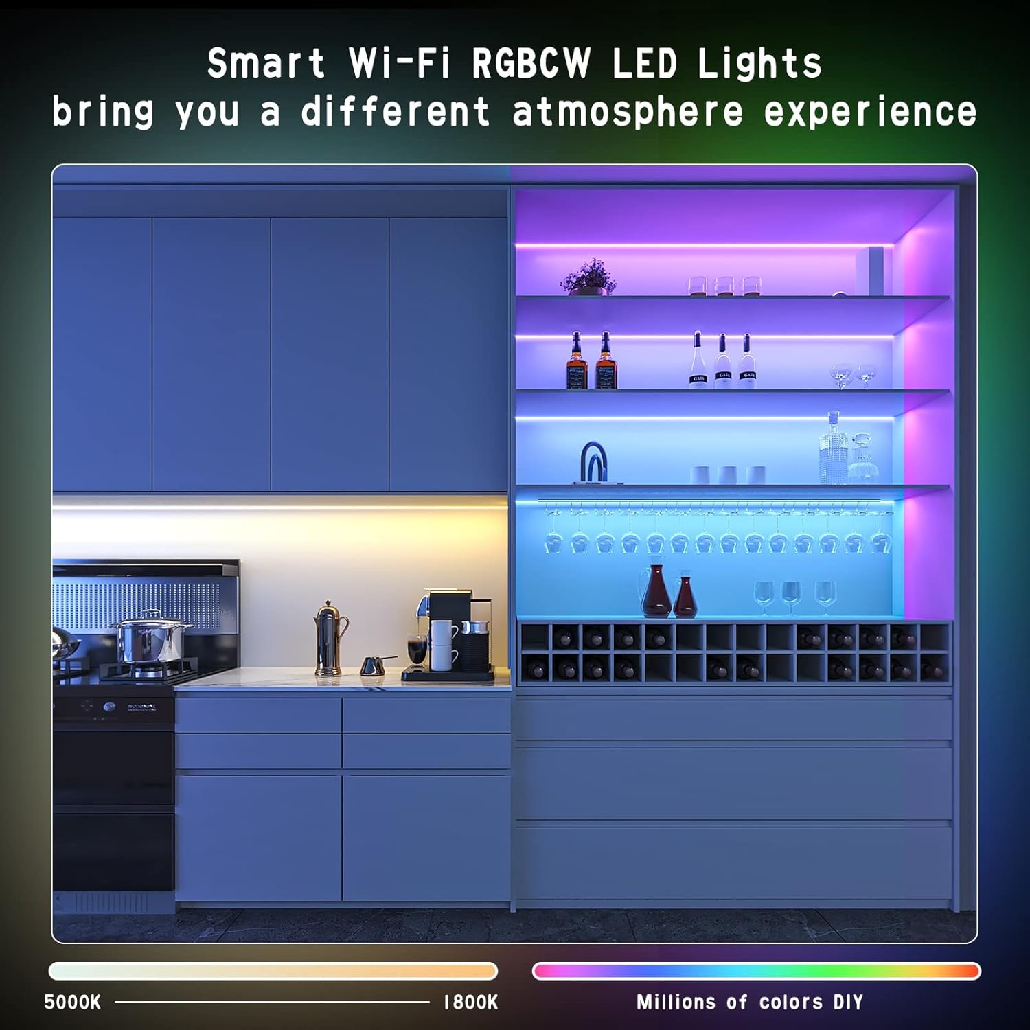 6 Pcs 9.8ft LED Under Cabinet Lighting with App Control J96876