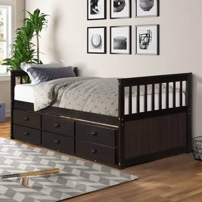 Espresso Twin Size 3 Drawers Daybed with Trundle Bed I520