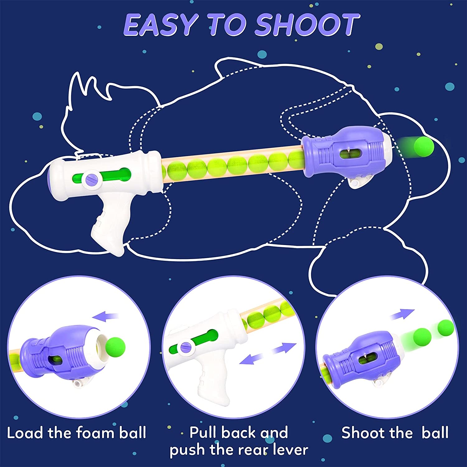 3 Packs Foam Ball Air Toy Guns with Shooting Target, 48 Foam Balls Z17106