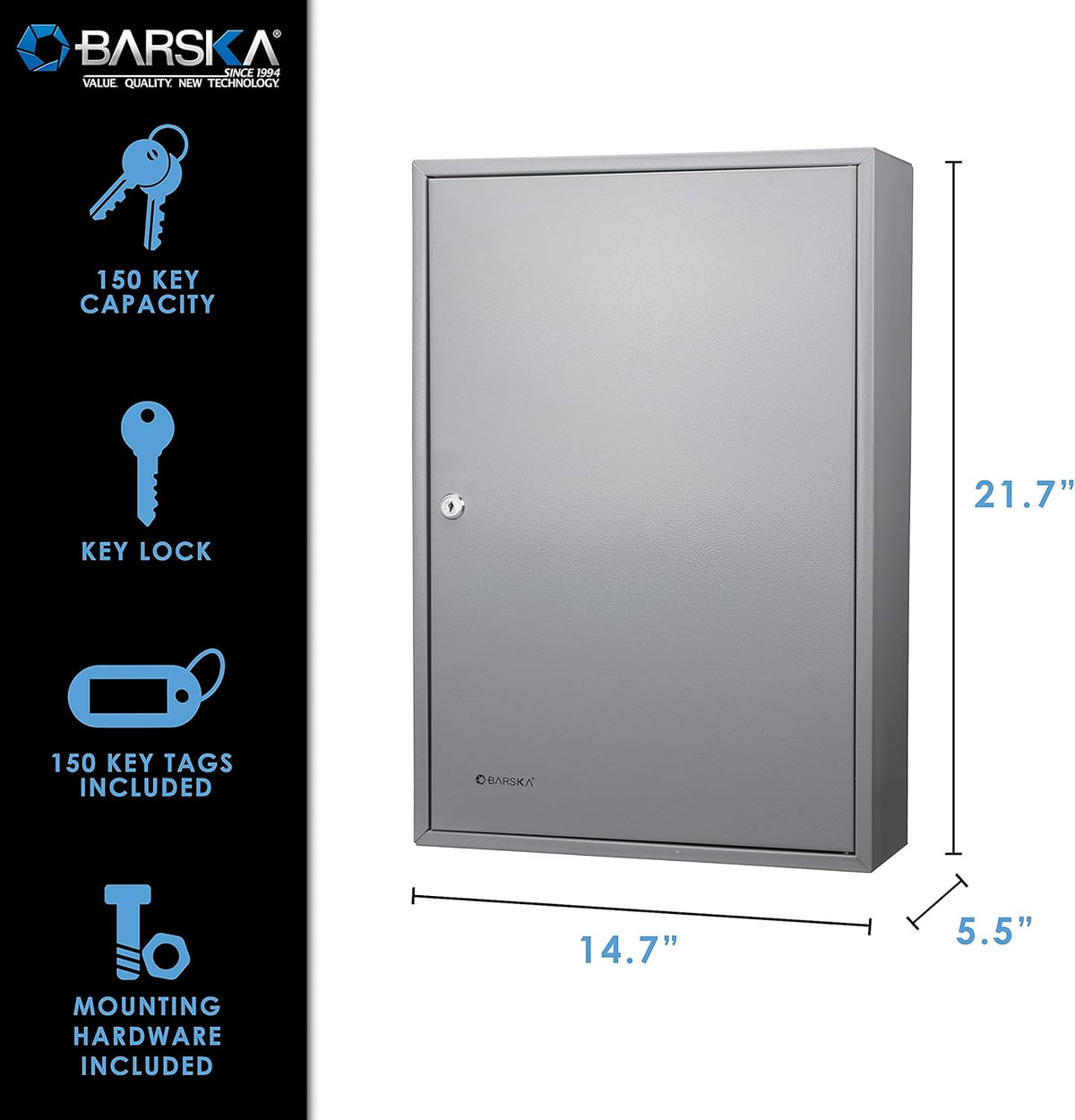 Key Cabinet Lock Box Grey, 14.75 x 5.5 x 21.75 W432030