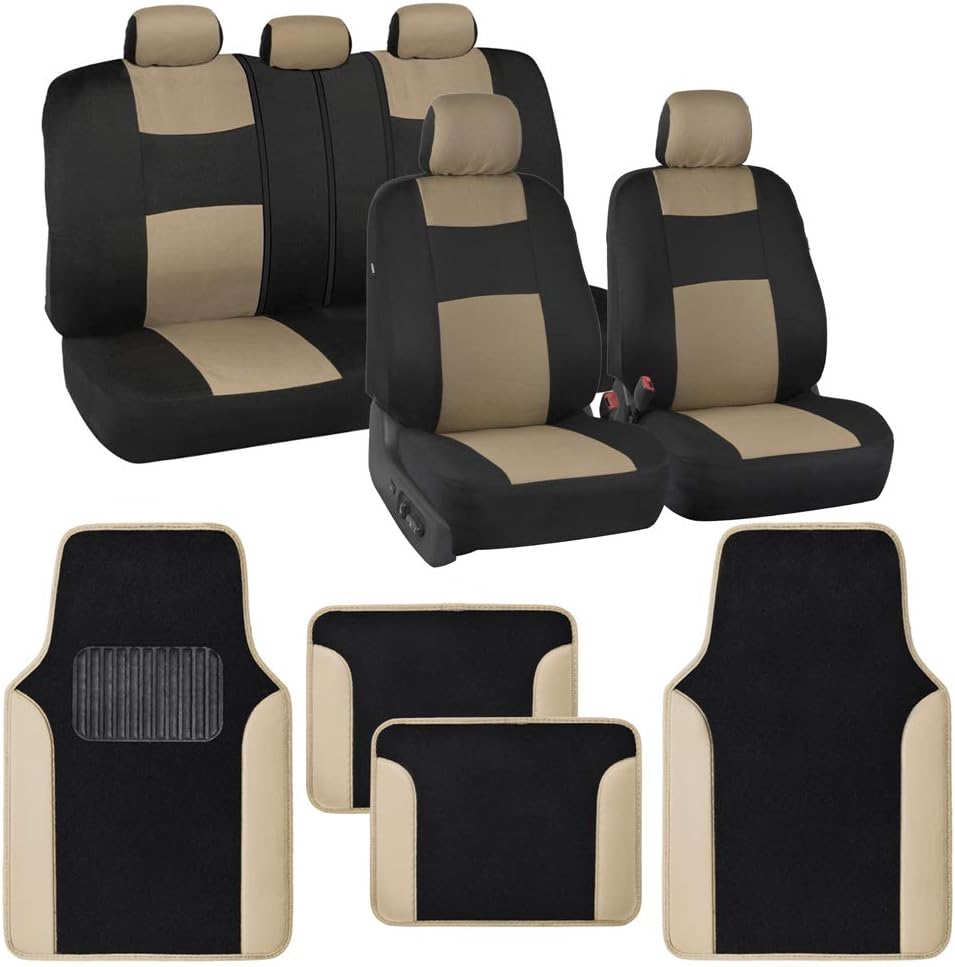 Blue PolyPro Car Seat Covers Full Set with 4-Piece Car Floor Mats E1053