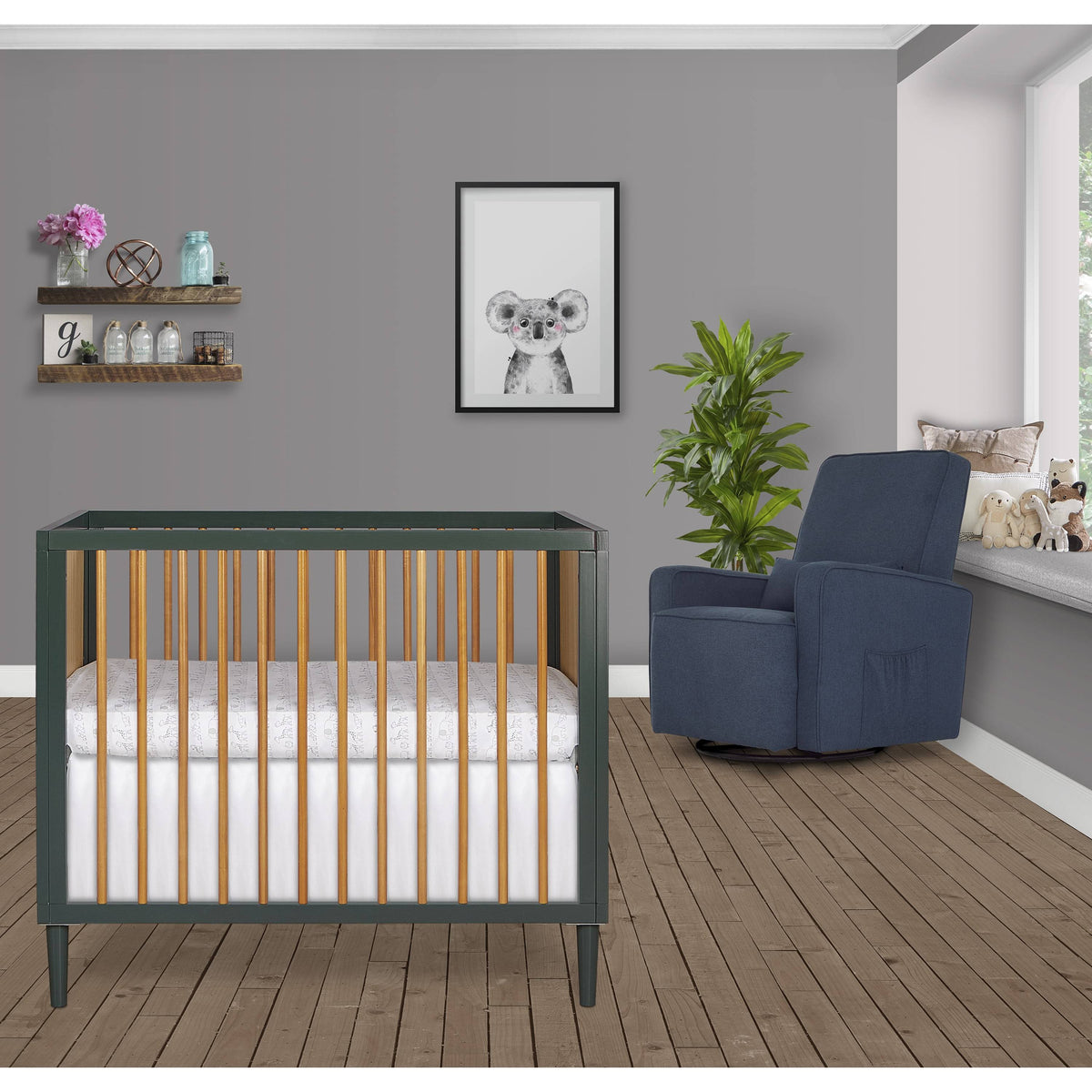 Mini Modern Convertible Crib with Rounded Spindles J67221
