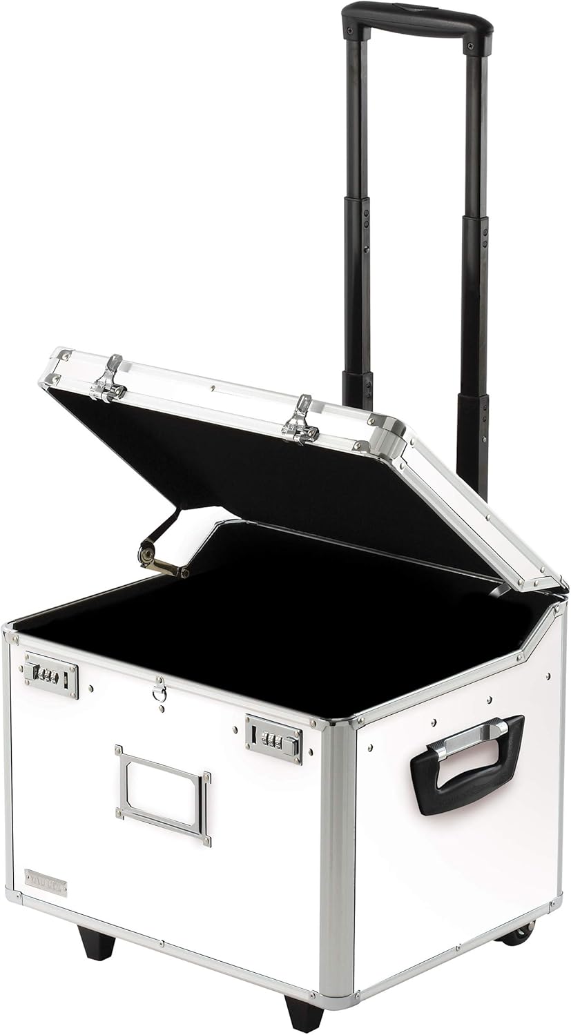 White Portable File Box with Wheels and Double Combination Locking Cabinet X7072