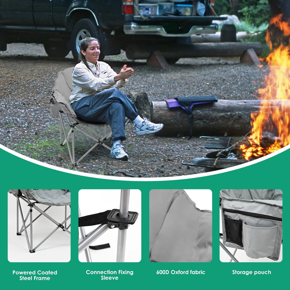 Oversized Folding Camping Chair with Cup Holder & Carry Bag W4640