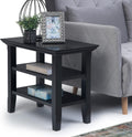 Black Solid Wood Narrow Side Table with 2 Shelves W1573