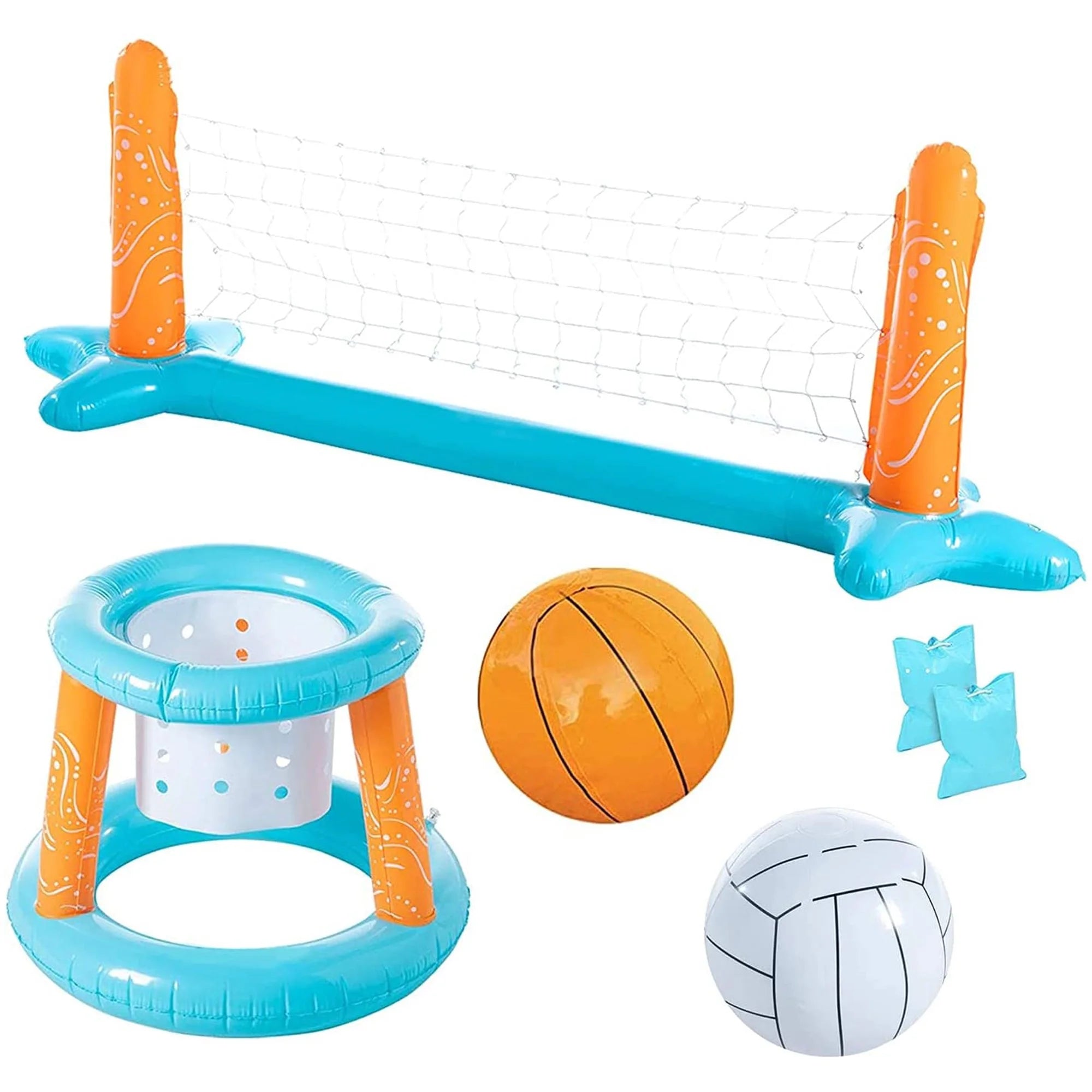 Inflatable Pool Float Set with Volleyball Net, Basketball, Balls W207