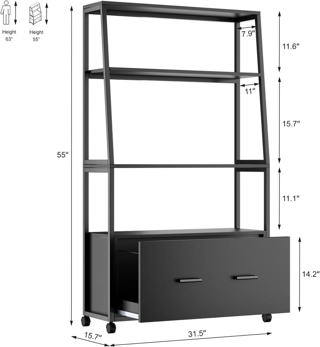 Black Rolling File Cabinet with Drawer K17055