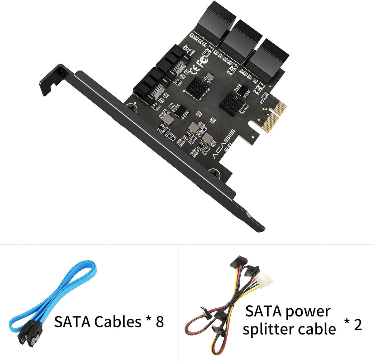8 Port PCIe SATA 3.0 Controller Expansion Card with 8 SATA Cables and 2 Power Splitter Cables M581153