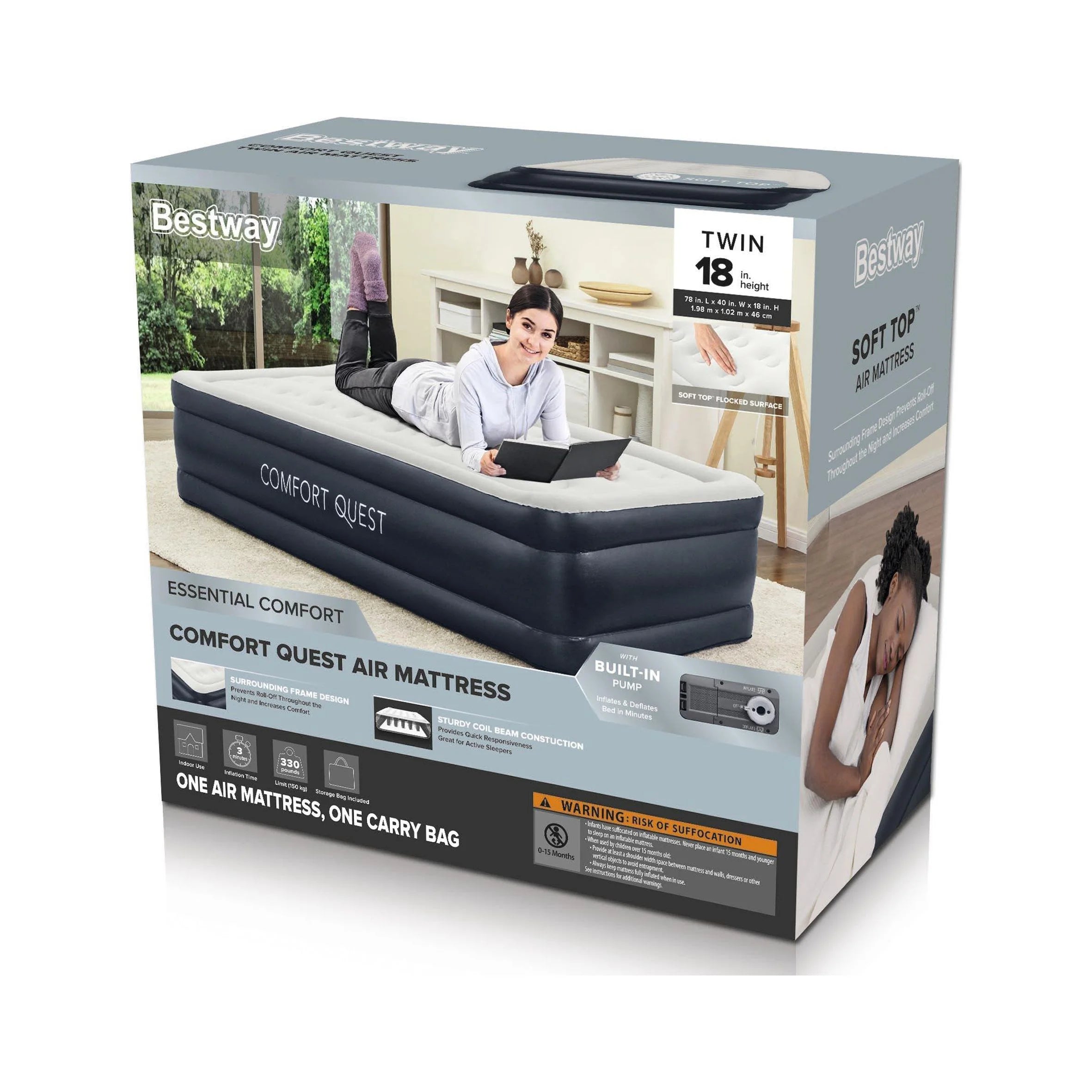 18" Twin Air Mattress with Built-in Pump V48175
