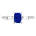 0.8ct Emerald Cut Blue Sapphire 18k White Gold 3 Stone Ring O631286