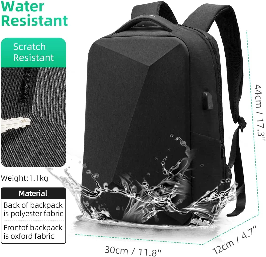 Anti Theft Backpack with TSA Approved Lock and Scratch Resistant Shell, Waterproof Travel Backpack, USB Laptop Backpack Fits 15.6 Inch Notebook O75203
