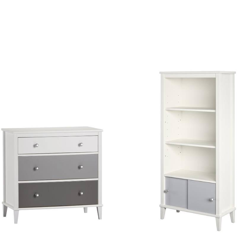 2 Piece Bedroom Set with 3 Drawer Dresser and Bookcase in Gray M137
