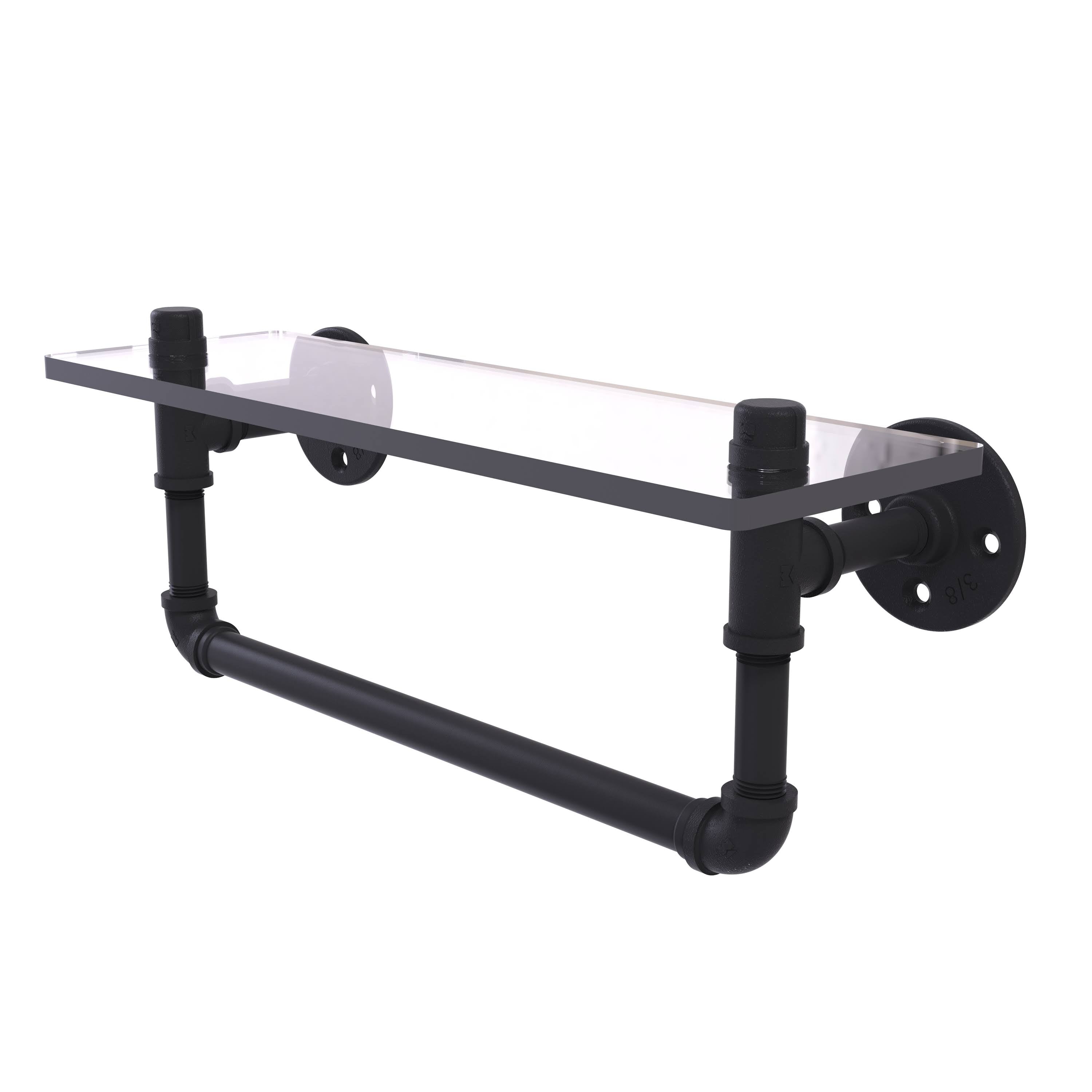 Matte Black Glass Shelf with Towel Bar T77528