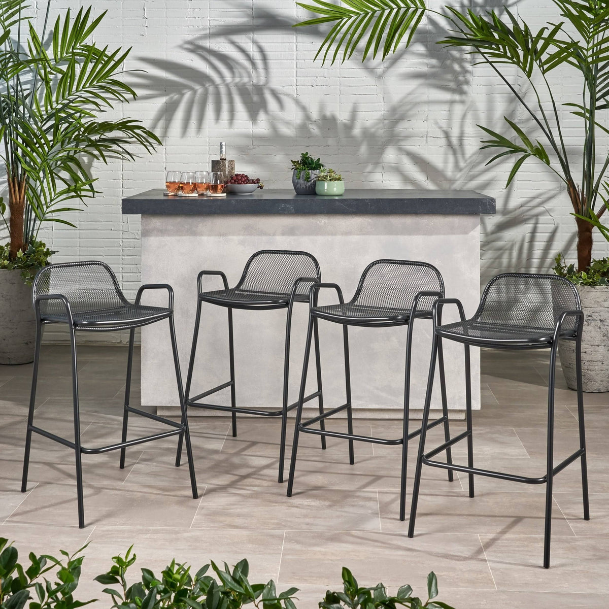 Matte W Iron Barstool Set of 4 G893