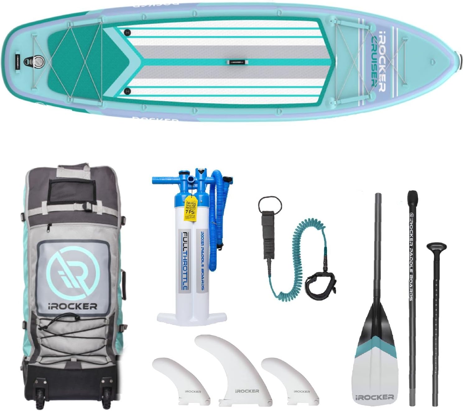 Inflatable Stand Up Paddle Board 10'6 x 33 x 6 with Roller Bag, Carbon Paddle, Pump, Leash, Fins & Repair Kit I4139