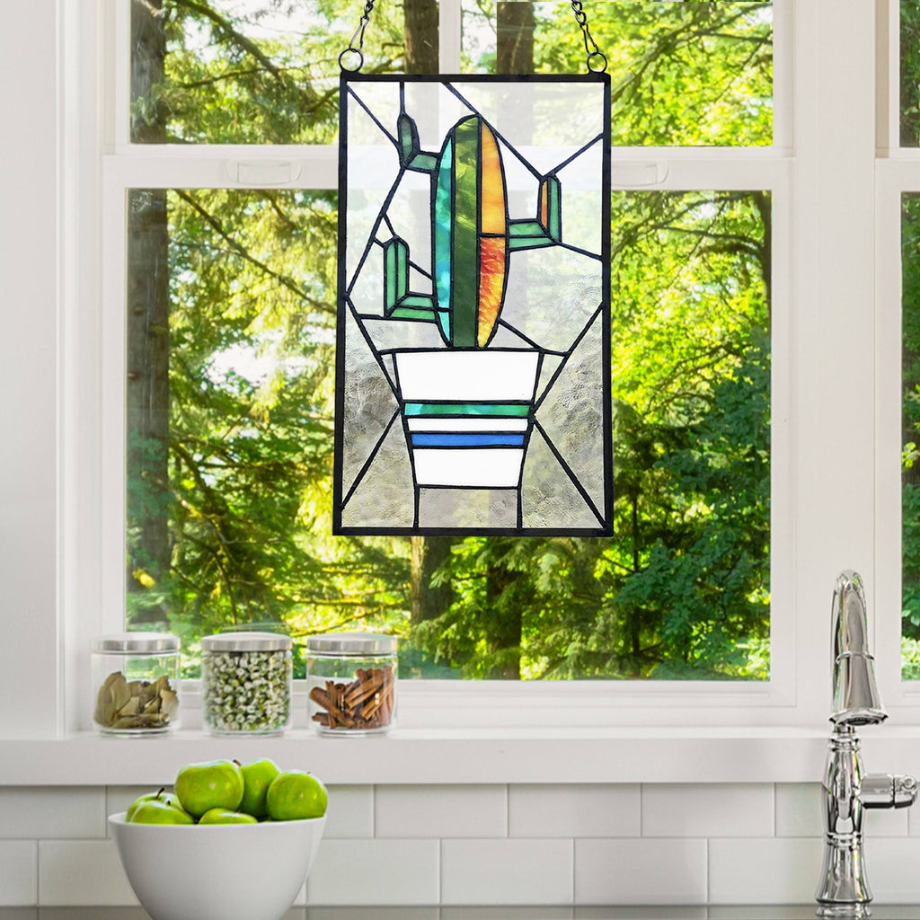 Prickly Pear Cactus Glass Window Panel S264235