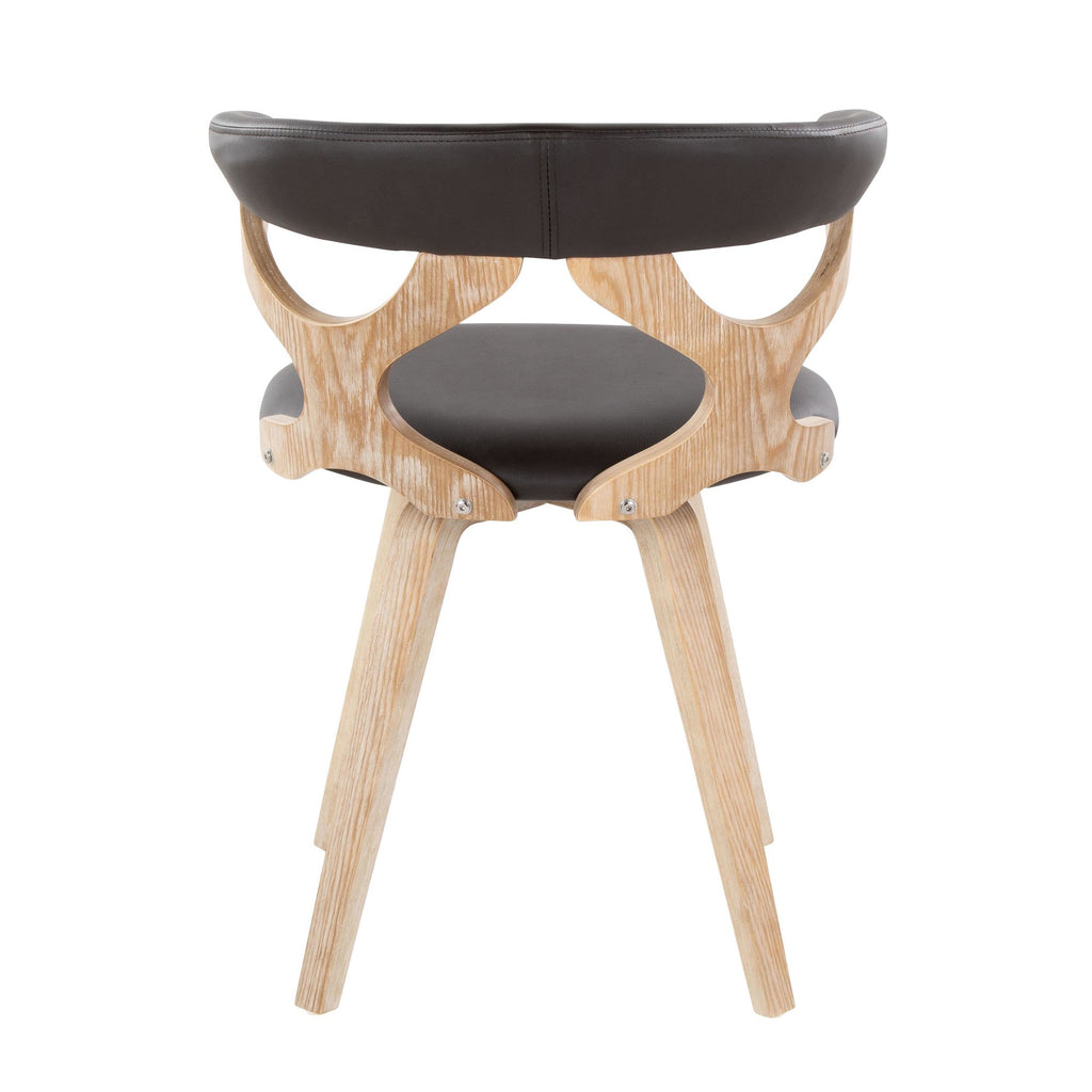 White Washed Wood and Brown Faux Leather Dining Chair I955934