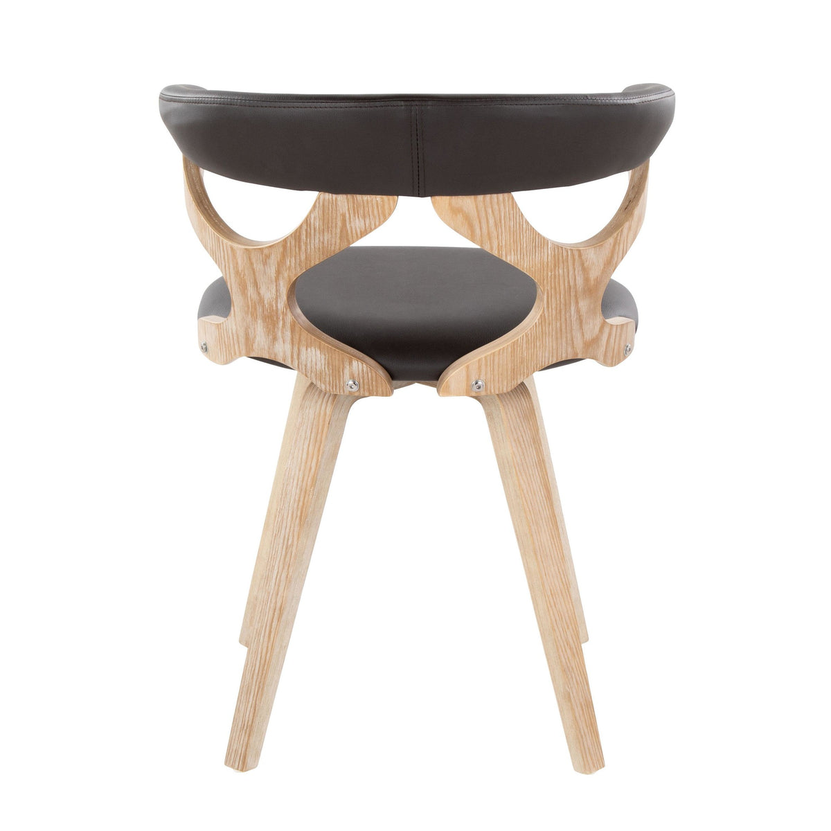 White Washed Wood and Brown Faux Leather Dining Chair I955934
