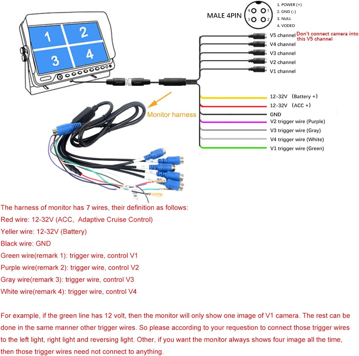 9 inch Monitor Built-in DVR Backup Camera System with Quad Split Screen V6470