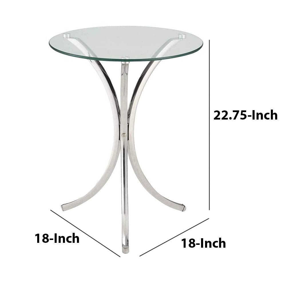 Metal Accent Table with Glass Top, Silver and Clear M420540