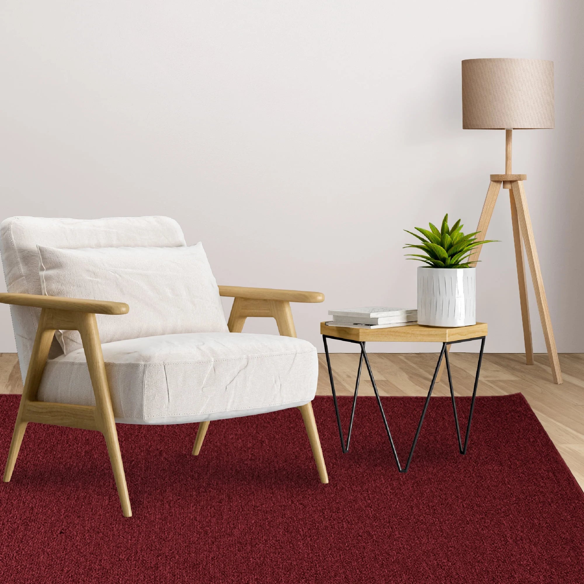 Red 18" x 36" Half Round Solid Color Rug H3825